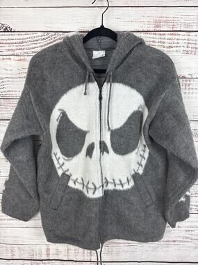 Artesanias Gray Jack Skellington Full Zip Hood Wool jacket Ecuador Nightmare M